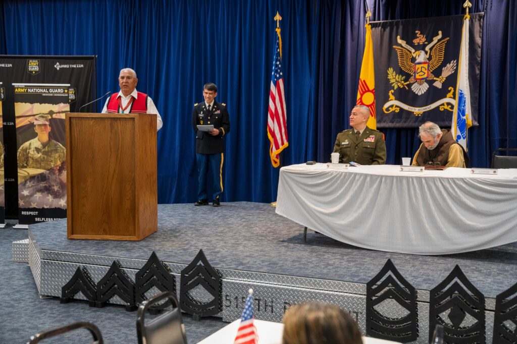 Elmer Torres prefaces his Native American prayer.